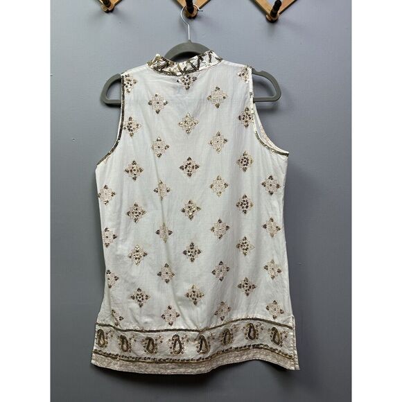 WDNY Top Womens size 14 beaded sequin linen blend tunic Boho Festival Artsy - Picture 2 of 6